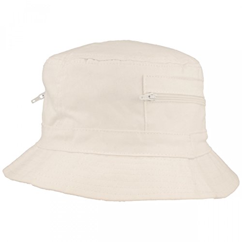 Breiter Fischer-Hut | Bucket-Hat | Sonnen-Hut – aus 100% Baumwolle - mit 2 integrierten Tasche – Waschbar & Faltbar – Weiß - Größe 59 von Breiter