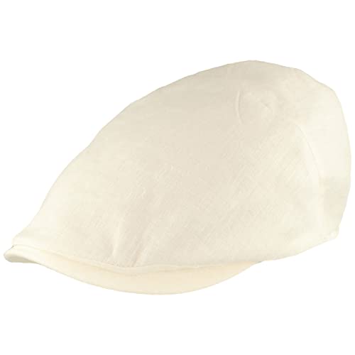 Breiter Herren Schiebermütze Flatcap Schirmmütze 100% Leinen, Futter 100% Baumwolle Leicht & Bequem Weiß 55 von Breiter