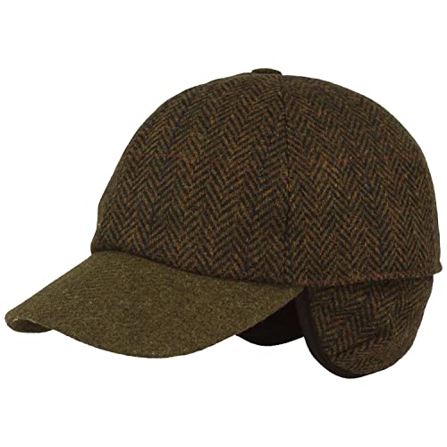 Breiter Herren Winter Baseballcap Schirmmütze Baseball Kappe mit ausklappbarem Ohrenschutz Olive Fischgrät 65 von Breiter