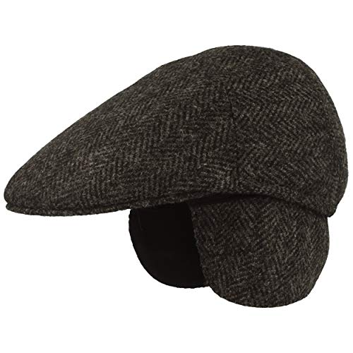 Breiter Herren Winter Schiebermütze, Flatcap, Schirmmütze, Wolle, ausklappbarer Ohrenschutz, Hautfreundlich, Anthrazit-Fischgrät, L von Breiter