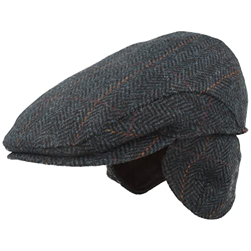 Breiter Herren Winter Schiebermütze mit Ohrenklappen Flatcap Schirmmütze 100% Wolle Cap mit ausklappbarem Ohrenschutz Blau 63 von Breiter