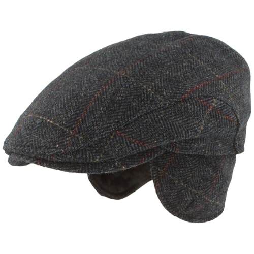 Breiter Herren Winter Schiebermütze mit Ohrenklappen Flatcap Schirmmütze 100% Wolle mit ausklappbarem Ohrenschutz Mütze 57 von Breiter