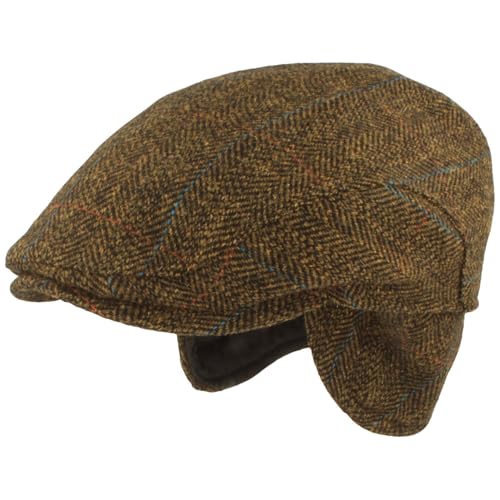 Breiter Herren Winter Schiebermütze mit Ohrenklappen Flatcap Schirmmütze 100% Wolle mit ausklappbarem Ohrenschutz Mütze 61 von Breiter