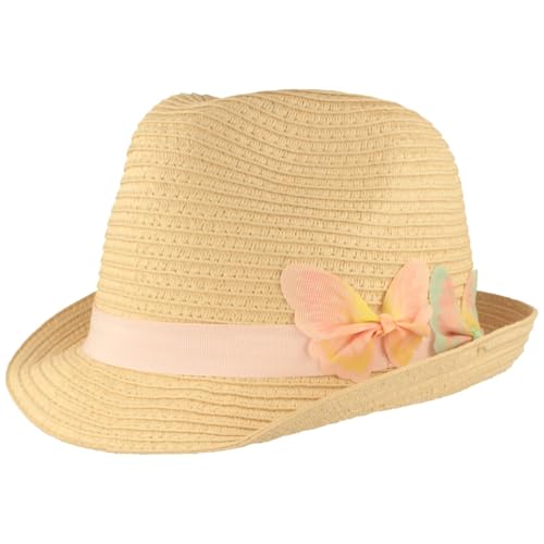 Breiter Kinder Strohhut Sommerhut Sonnenhut Trilby Beige Schmetterlinge 54 von Breiter