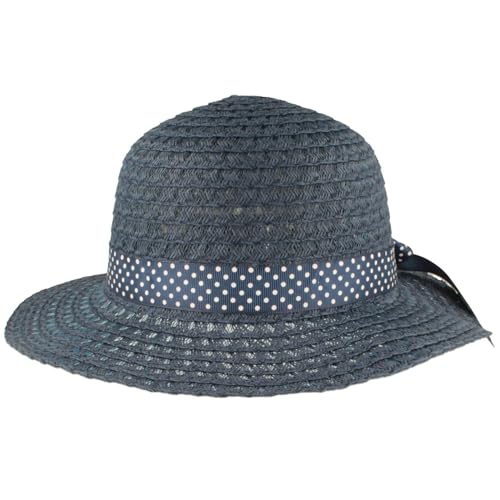Breiter Kinder Strohhut für Mädchen Sonnenhut aus Papierborte Sommerhut knautschbar & robust Blau 52 von Breiter