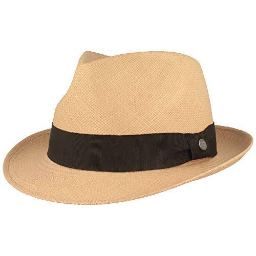 Breiter ORIGINAL Panamahut Strohhut Sommerhut aus Ecuador – Schmaler Trilby - Handgeflochten, UV-Schutz, Bruchschutz - Stone, S von Breiter