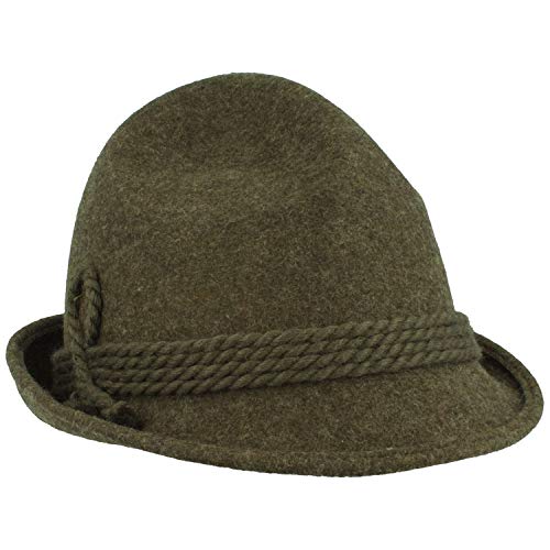 Breiter Original Herren Trachtenhut Filzhut Wanderhut Spitzkopf 100% Wolle, schmaler Krempe & Wollkordel Olive 60 von Breiter