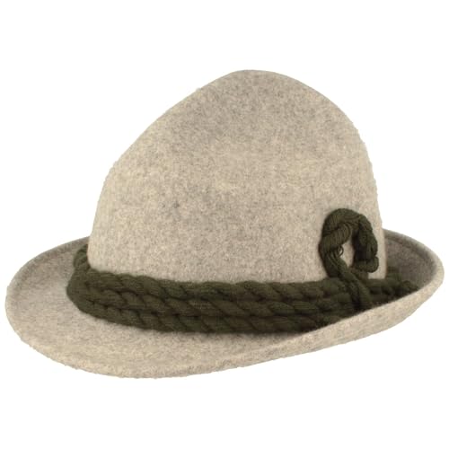 Breiter Original Herren Trachtenhut Filzhut Wanderhut Spitzkopf 100% Wolle mit Wollkordel - Hellgrau S von Breiter