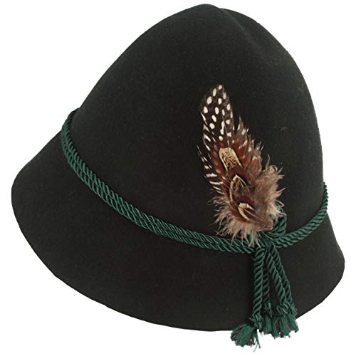 Breiter Original Kinder Stopselhut Filzhut Trachtenhut aus 100% Wolle - mit 2-Fach Seidenkordel & Kleiner Feder für Mädchen & Junge 48 Grün von Breiter