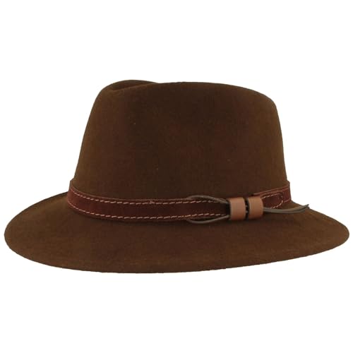 Breiter Outdoor Filz-Hut - Trekking Wollhut aus 100% Wolle - Wasserabweisend Faltbar mit Ledergarnitur - Dunkelbraun 57 von Breiter