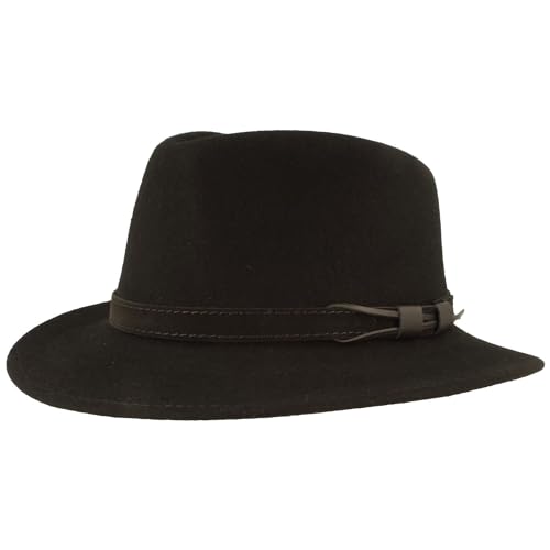 Breiter Outdoor Filz-Hut - Trekking Wollhut Aus 100% Wolle - Wasserabweisend Faltbar Mit Ledergarnitur - Schwarz 57 von Breiter