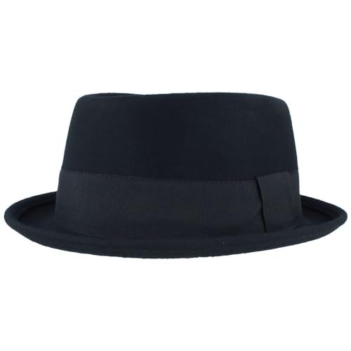 Breiter Rollbarer Filzhut Diamond Wollhut Wasserabweisend Pork Pie Hut knautschbar Marine Unifarbe M von Breiter