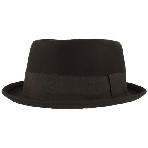 Breiter Rollbarer Filzhut Diamond Wollhut Wasserabweisend Pork Pie Hut knautschbar Schwarz Unifarbe L von Breiter