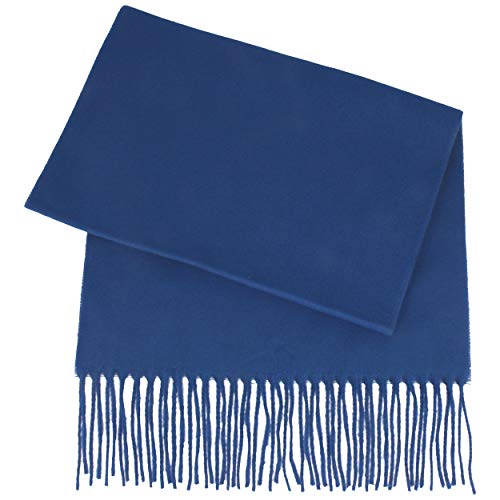 Breiter Schal aus 100% Cashmink für Damen Herren 180 x 30 cm Fransen super weich bequem Tiefblau von Breiter