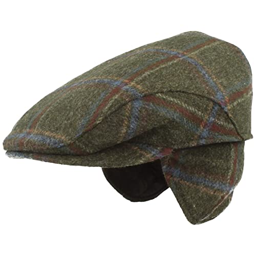 Breiter Herren Winter Schiebermütze mit Ohrenklappen Flatcap Schirmmütze 100% Wolle Cap mit ausklappbarem Ohrenschutz Oliv 59 von Breiter