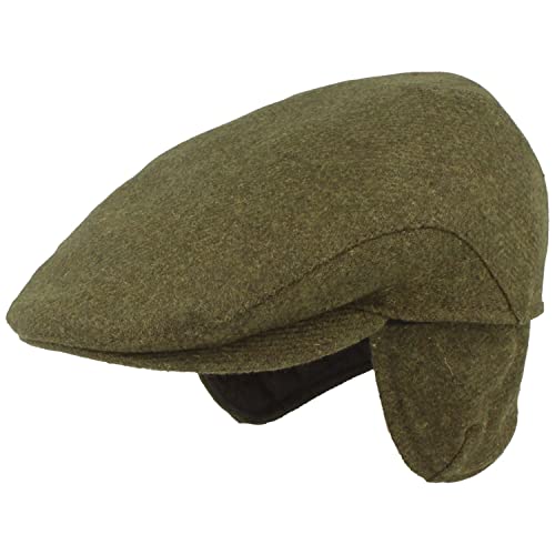 Breiter Schiebermütze Ohrenklappen Flatcap Newsboy Cap Schirmmütze 100% Wolle Oliv 57 von Breiter