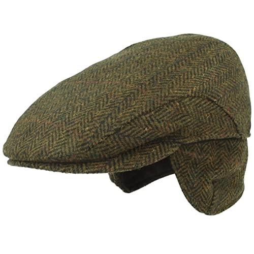 Breiter Schiebermütze Ohrenklappen Flatcap Schirmmütze 100% Wolle Oliv 55 von Breiter