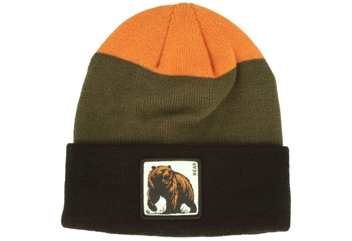 Breiter Strickmütze Gestreifte Umschlag-Mütze mit coolen Bären-Patch von Breiter