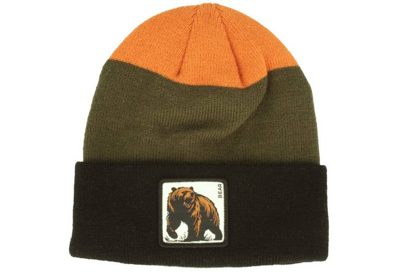 Breiter Strickmütze Gestreifte Umschlag-Mütze mit coolen Bären-Patch von Breiter