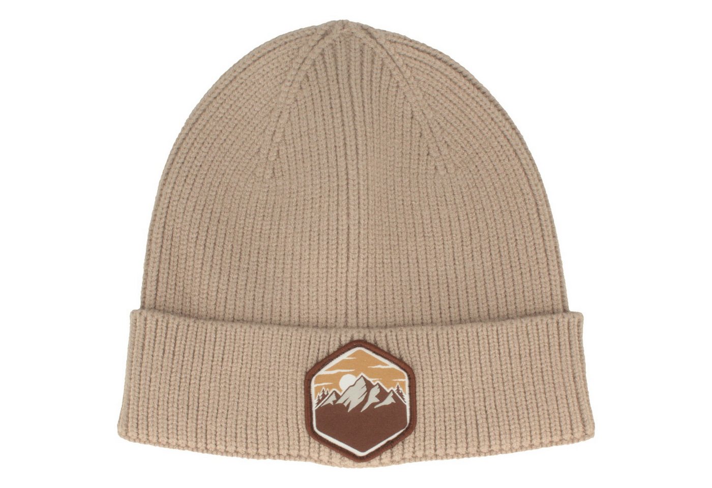 Breiter Strickmütze Kinder Rippstrick-Mütze mit Bergpatch von Breiter