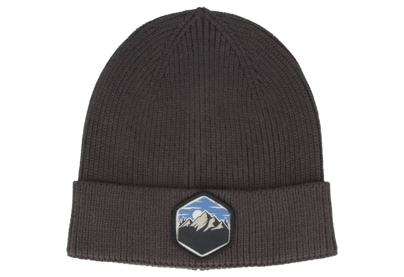 Breiter Strickmütze Kinder Rippstrick-Mütze mit Bergpatch von Breiter