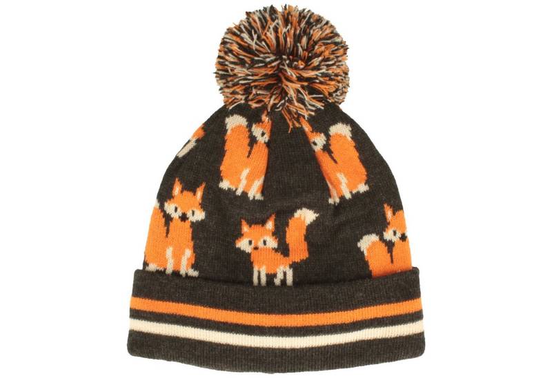 Breiter Strickmütze Kinder Strichmütze Füchse mit Bommel und Fleecefutter von Breiter