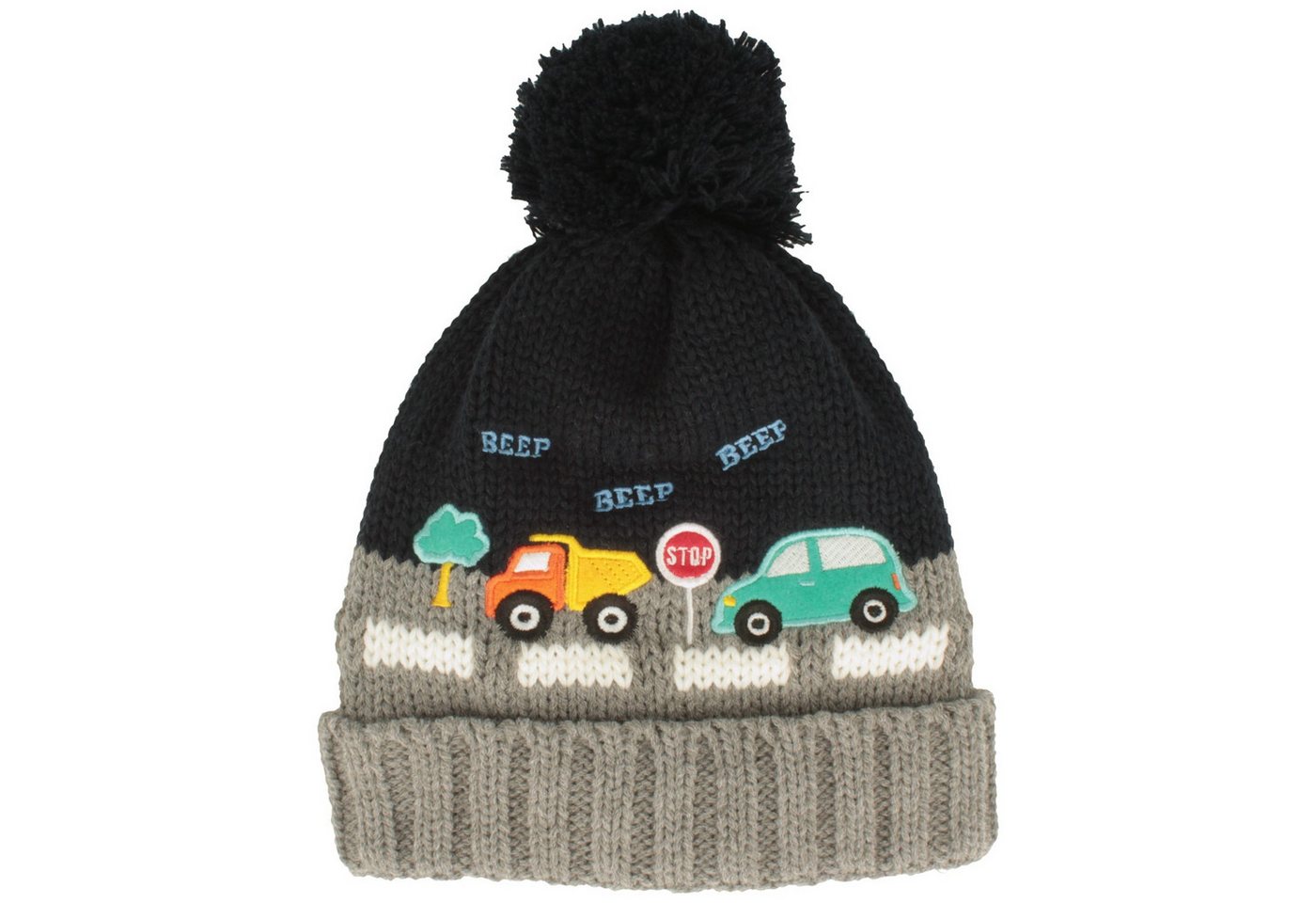 Breiter Strickmütze Umschlagmütze mit Bommel Auto Beep für Kinder von Breiter