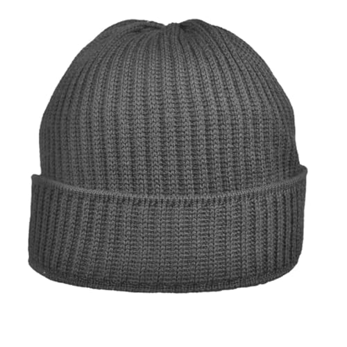 Breiter Strickmütze XXL für größere Köpfe Wintermütze Beanie aus Merinowolle Anthrazit Strick XXL von Breiter