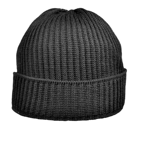 Breiter Strickmütze XXL für größere Köpfe Wintermütze Beanie aus Merinowolle Schwarz Strick XXL von Breiter