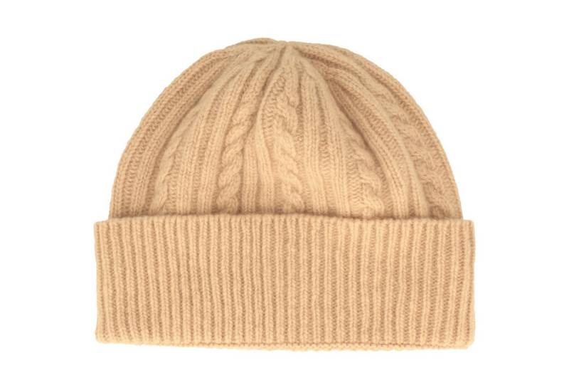 Breiter Strickmütze Zopf-Strickmütze mit Umschlag aus 100% Merinowolle von Breiter