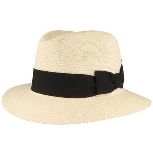 Breiter Strohhut Bogart Traveller Sommerhut Sonnenhut 100% Papier Kofferhut knautschbar mit Rispband-Garnitur - Weiss Schwarz L von Breiter