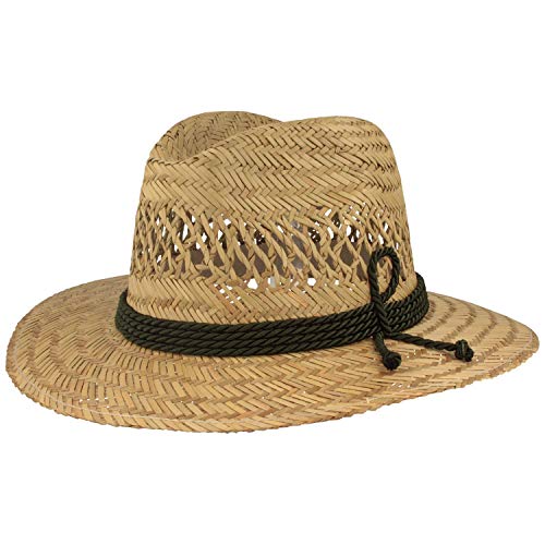 Breiter Strohhut | Sommerhut | Sonnenhut – aus 100% Stroh mit grüner Seidengarnitur & Luftlöcher – Traveller – auch in XXL erhältlich von Breiter