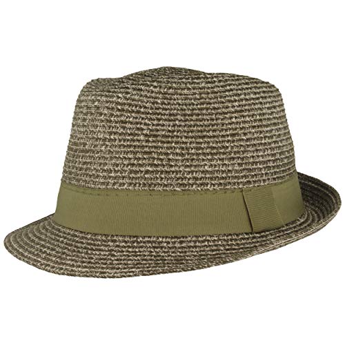 Breiter Strohhut Trilby, Sommerhut, Sonnenhut, knautschbar, einfarbige Ripsband-Garnitur, Hautfreundlich, Grün meliert, XL von Breiter