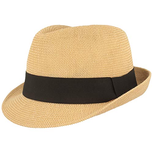 Breiter Strohhut Trilby, Sommerhut, Sonnenhut, knautschbar, einfarbige Ripsband-Garnitur, Hautfreundlich & Bequem, Beige Uni M von Breiter