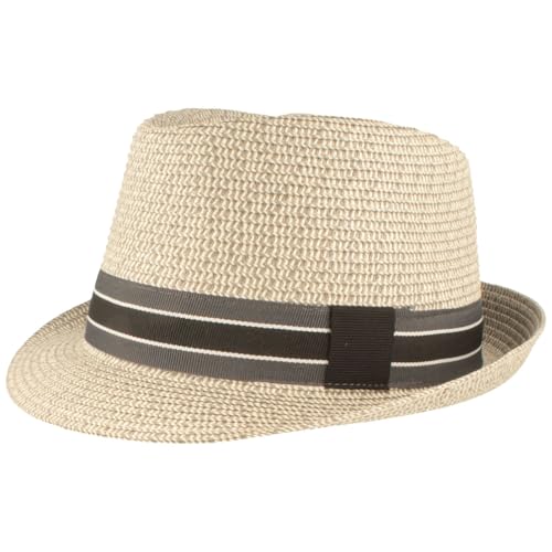 Breiter Strohhut Trilby Sommerhut Garniturband Sonnenhut knautschbar Rollbarer Hut mit UV-Schutz 50+ Grau meliert S von Breiter