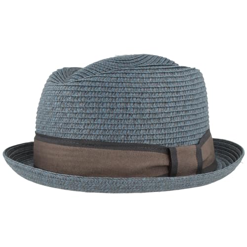 Breiter Strohhut Trilby Sommerhut Sonnenhut knautschbar Hut einfarbige Ripsband-Garnitur Hautfreundlich Trendblau XL von Breiter