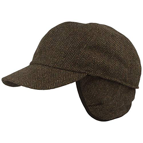 Breiter Winter Baseball-Cap Schirmmütze ausklappbarer Ohrenschutz Wolle Fischgrat 61 Grün von Breiter