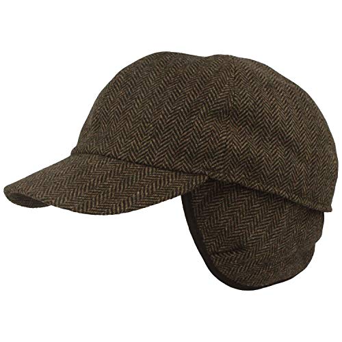 Breiter Winter Baseball-Cap Schirmmütze ausklappbarer Ohrenschutz Wolle Fischgrat 59 Braun von Breiter