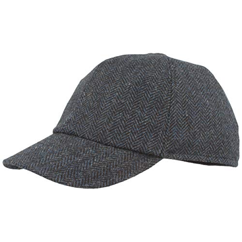 Herren Winter Baseball-Cap | Schirmmütze | Baseball-Kappe mit ausklappbarem Ohrenschutz – aus Wolle im Fischgrat Design & Steppfutter (55, Blau) von Breiter