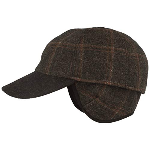 Herren Winter Baseball-Cap | Schirmmütze | Baseball-Kappe mit ausklappbarem Ohrenschutz – aus Wolle im Fischgrat Design & Steppfutter (59, Grau Karo) von Breiter