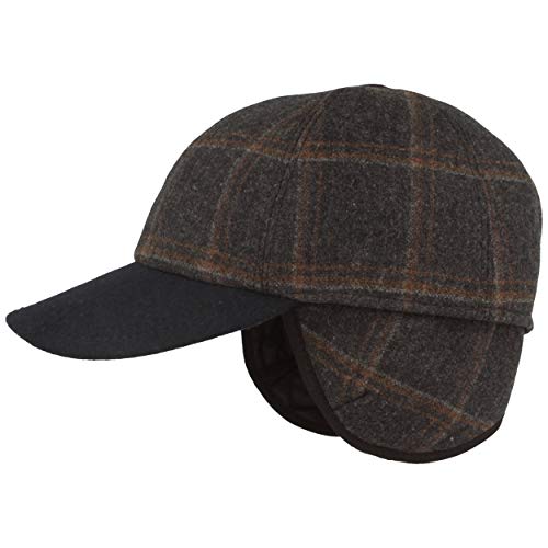 Herren Winter Baseball-Cap | Schirmmütze | Baseball-Kappe mit ausklappbarem Ohrenschutz – aus Wolle im Fischgrat Design & Steppfutter (63, Blau Karo) von Breiter