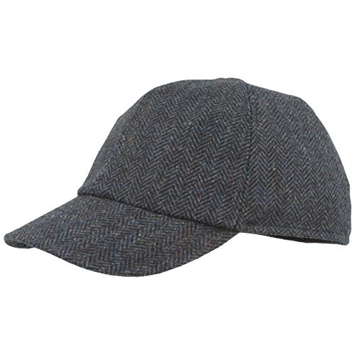 Herren Winter Baseball-Cap Schirmmütze Baseball-Kappe mit ausklappbarem Ohrenschutz – aus Wolle im Fischgrat Design & Steppfutter - Blau - 59 von Breiter