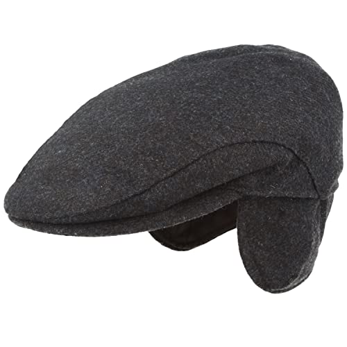 Herren Winter Schiebermütze mit Ohrenklappen Flatcap Schirmmütze 100% Wolle, ausklappbarer Ohrenschutz, Hautfreundlich, Bequem 57, Blau von Breiter