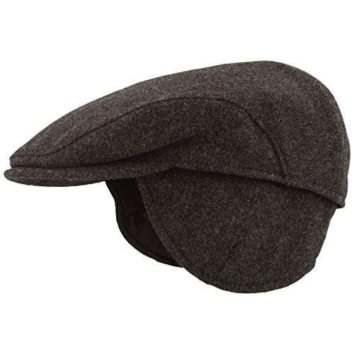 Herren Winter Schiebermütze mit Ohrenklappen Flatcap Schirmmütze 100% Wolle, ausklappbarer Ohrenschutz, Hautfreundlich, Bequem 59, Anthrazit Uni von Breiter