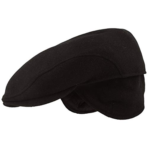 Herren Winter Schiebermütze mit Ohrenklappen Flatcap Schirmmütze 100% Wolle, ausklappbarer Ohrenschutz, Hautfreundlich, Bequem 60, Schwarz Uni von Breiter