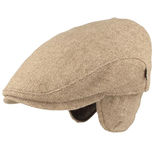 Herren Winter Schiebermütze mit Ohrenklappen Flatcap Schirmmütze 100% Wolle Mütze mit ausklappbarer Ohrenschutz Hautfreundlich & Bequem 55 von Breiter