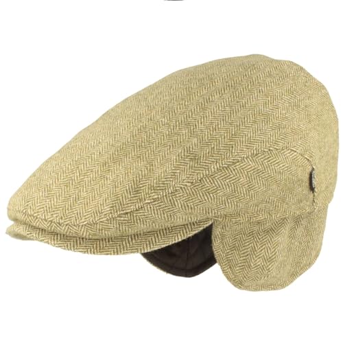 Herren Winter Schiebermütze mit Ohrenklappen Flatcap Schirmmütze 100% Wolle Mütze mit ausklappbarer Ohrenschutz Hautfreundlich & Bequem 57 von Breiter