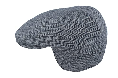 Herren Winter Schiebermütze mit Ohrenklappen | Flatcap | Schirmmütze – aus 100% Wolle im Fischgrat Design – mit ausklappbarem Ohrenschutz - Hautfreundlich & Bequem, 56 Hellblau von Breiter