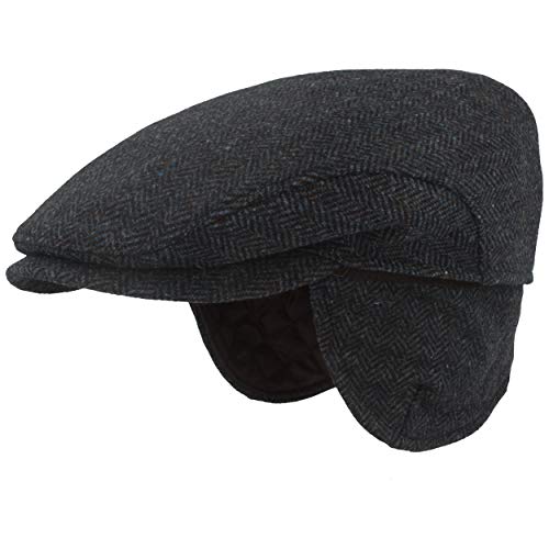 Herren Winter Schiebermütze mit Ohrenklappen | Flatcap | Schirmmütze - aus 100% Wolle - mit ausklappbarem Ohrenschutz - Hautfreundlich & Bequem ,Blau, Gr.58 von Breiter