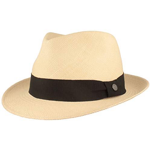 Breiter ORIGINAL Panama-Hut Stroh-Hut Sommer-Hut aus Ecuador – Schmaler Trilby - Handgeflochten, UV-Schutz, Bruchschutz - Natur (sz BD), L von Breiter